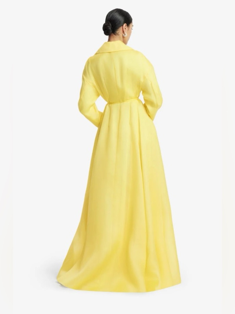LEO LIN Pink Josephine 100% Silk Yellow Long Sleeve Maxi Shirt Dress NWOT - Picture 4 of 6